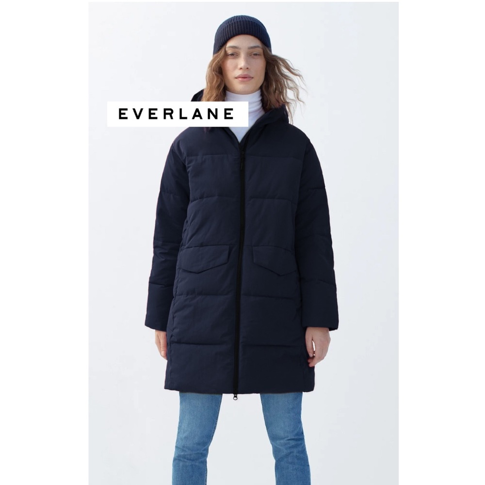 nwt EVERLANE The Long Puffer Navy Longline Primaloft Warm Jacket Coat Medium